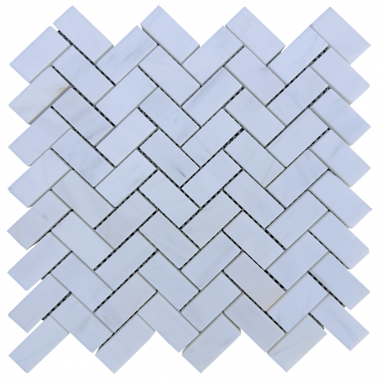 Mosaïque en marbre blanc chevron