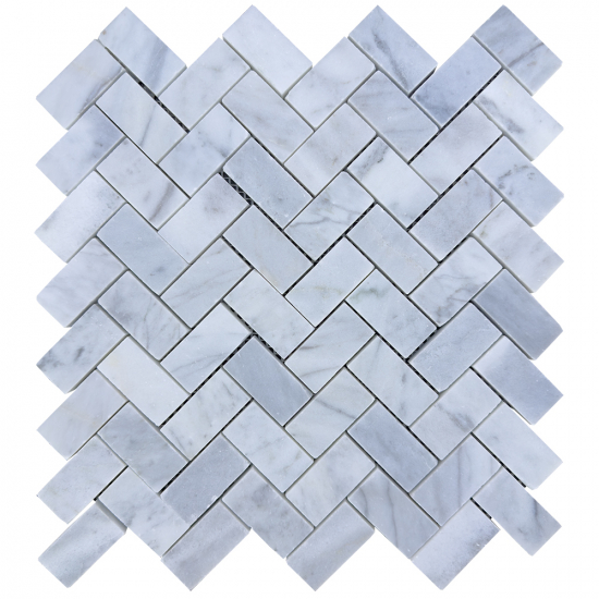 Mosaïque en marbre blanc et gris chevron
