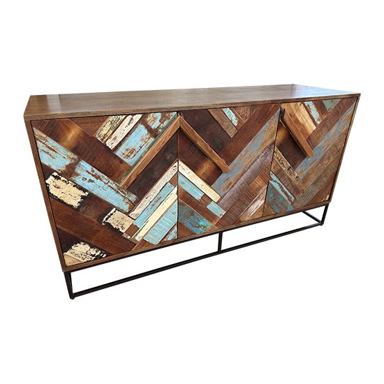 Buffet industriel 3 portes en bois recyclé coloré