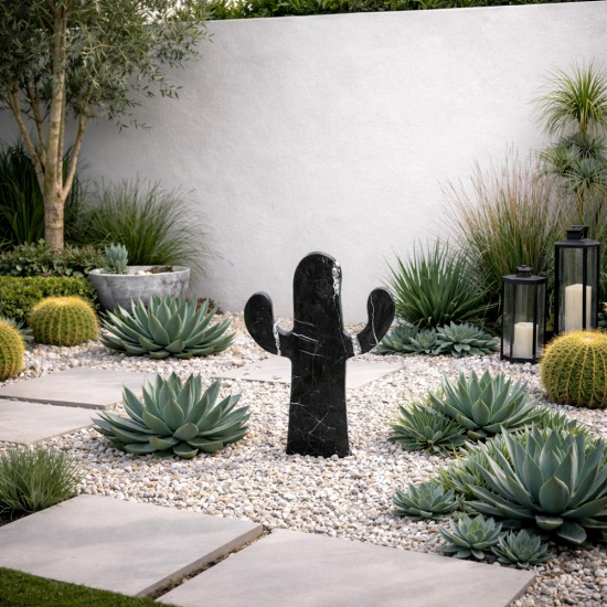 Cactus en marbre noir 90cm