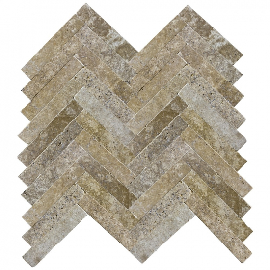Carrelage chevron travertin Golden vieilli