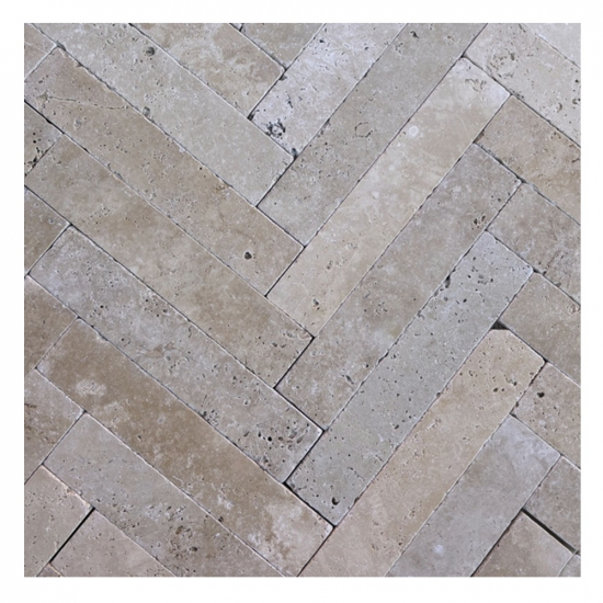 Carrelage chevron travertin Imperia vieilli