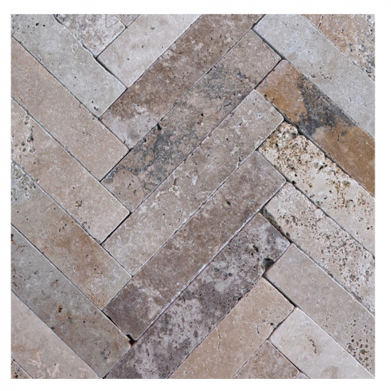 Carrelage chevron travertin Nova vieilli
