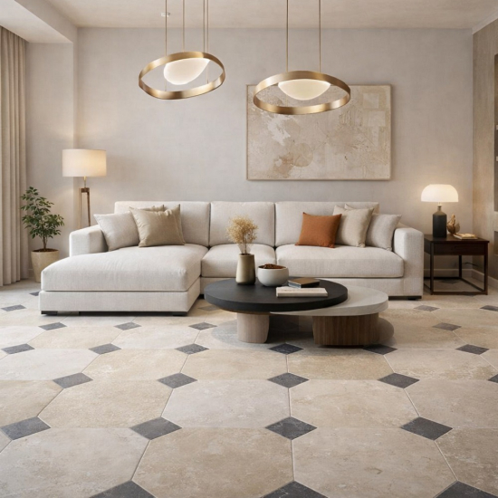 Carrelage en pierre Gala octogone à cabochons