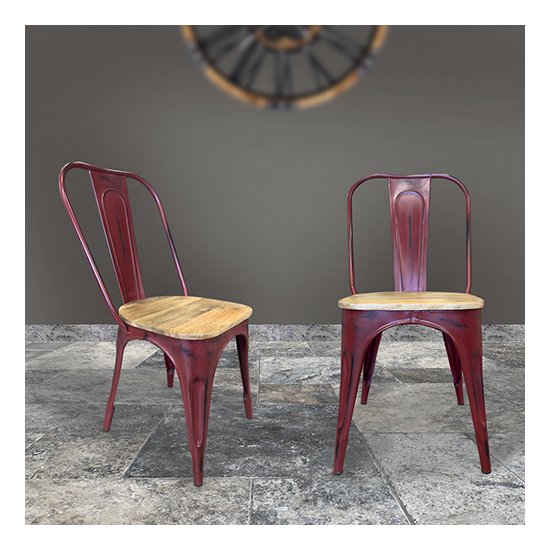 Chaise bistrot industrielle Métal Bois Rouge