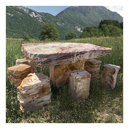 Ensemble table et tabouret en pierre naturelle 