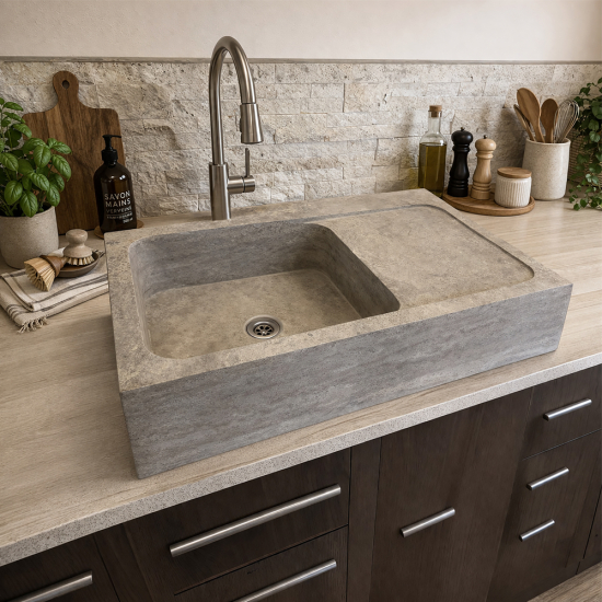 Evier Léo en travertin Gris Silver