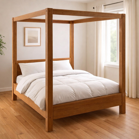 Lit à baldaquin en chêne KAMI 180x200cm