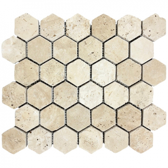 Mosaique hexagone en travertin