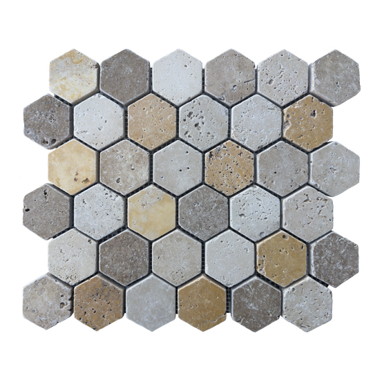 Mosaique hexagone en travertin