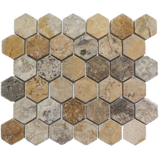 Mosaique hexagone en travertin Scabas