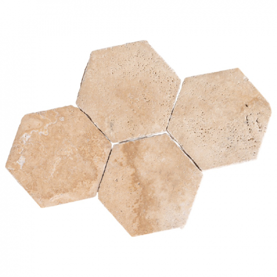 Petit carrelage Philadelphia hexagone en travertin Beige