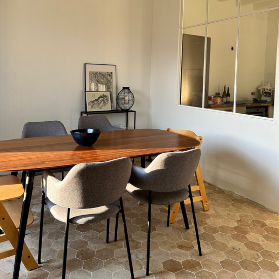 Petit carrelage Philadelphia hexagone en travertin Beige