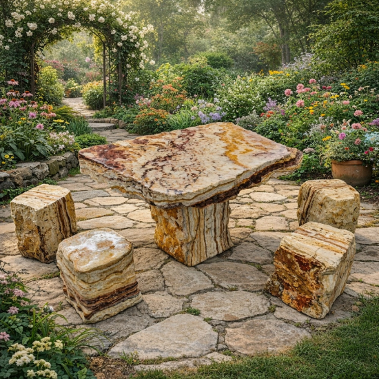 Table + 8 tabourets en Onyx Multicouleur