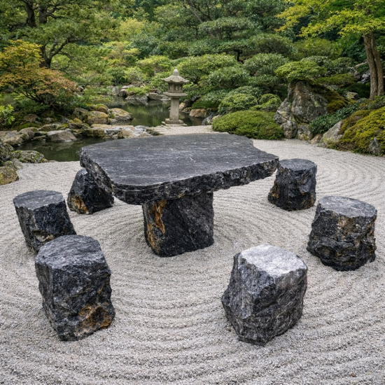 Table + 8 tabourets en Onyx Noir