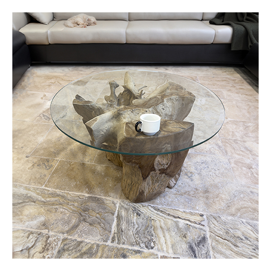 Table basse en racine de teck ronde 60 cm - pièce unique