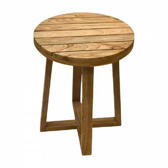 Table d'appoint ronde en teck naturel vernis