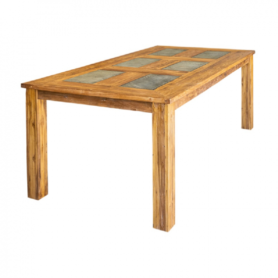 Table en teck naturel et pierre