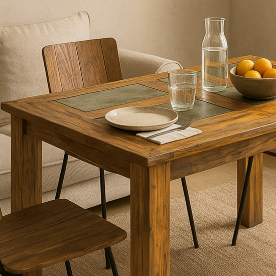 Table en teck naturel et pierre