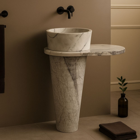 Vasque colonne en marbre Blanc Héloïse avec tablette