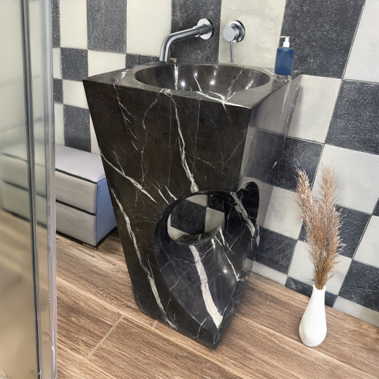 Vasque colonne Jaipur Noir polie 45 x 45 x H90 cm