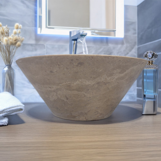 Vasque Suzon en travertin noisette walnut